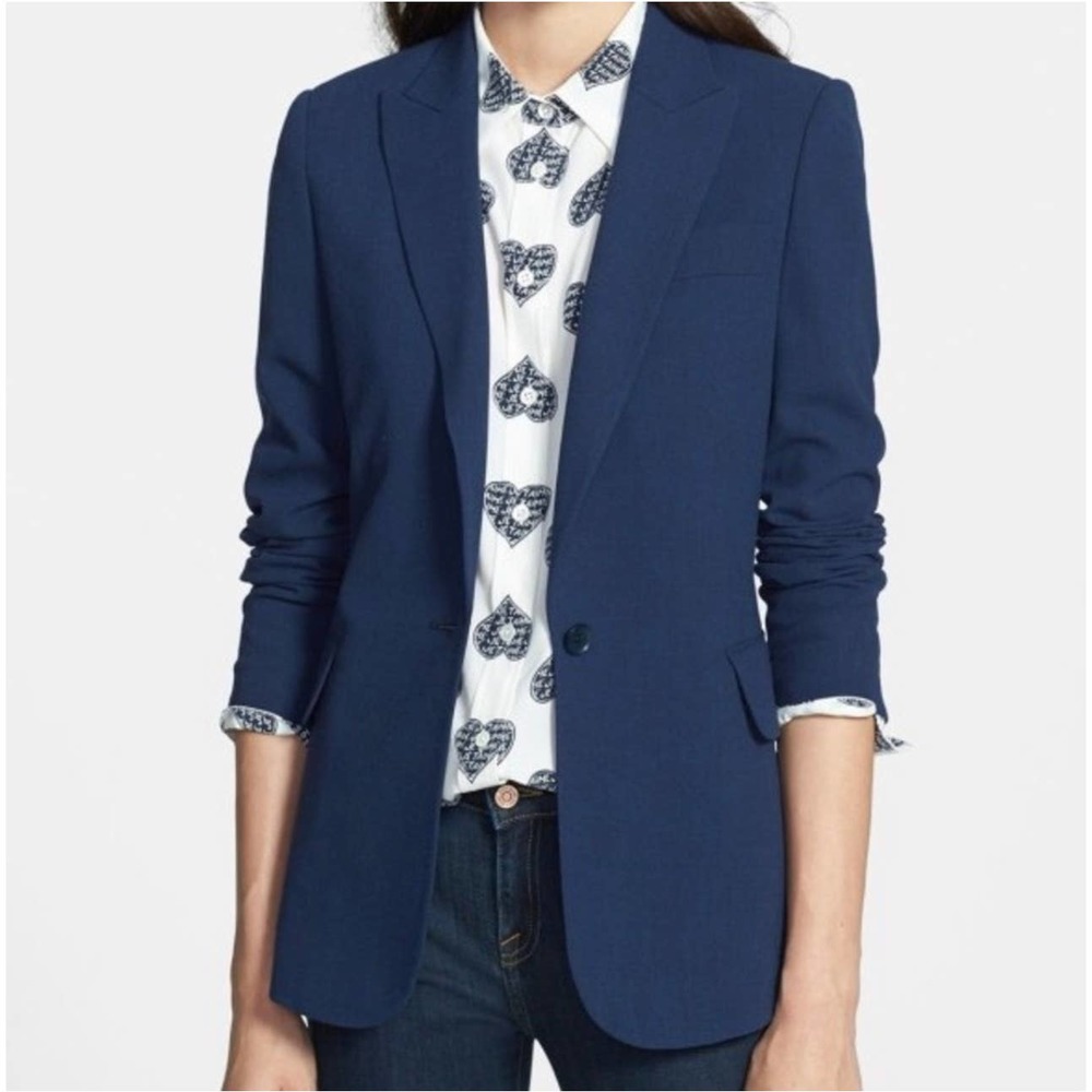Equipment Anais Blazer Wool Blend Single Button Suit Jacket, Navy Blue - Picture 2 of 16